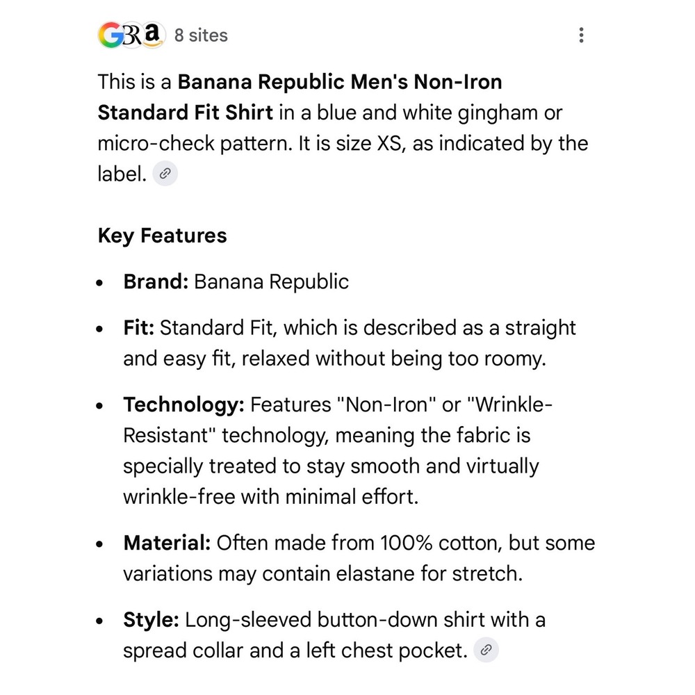 Banana Republic Men XS No-Iron Standard Fit Dress Shirt Blue White Gingham Check - Picture 7 of 7